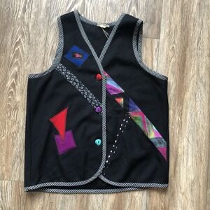 NWT Vintage Lynn Murray Vest Women's XL Black Abstract Geometric Art to Wear 90s